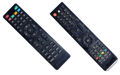 black dirty remote control isolated on white background