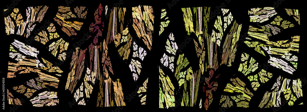 Poster texture of the bark of an old tree. fragments of bark with cracks create a pattern on a black backgr