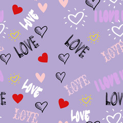 background with hearts and written love