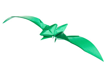 Green pterodactyl of origami, isolated on white background. © Designpics