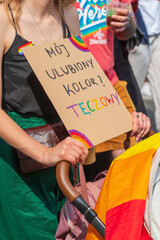 Hasło, hasła, transparent, tabliczka, lgbt, les, bi, gay, na paradzie równości w Warszawie....