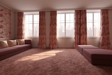 cozy living room with a comfortable couch and a large window overlooking a scenic view