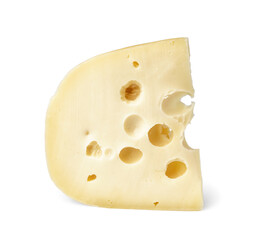 Piece of Swiss cheese on white background