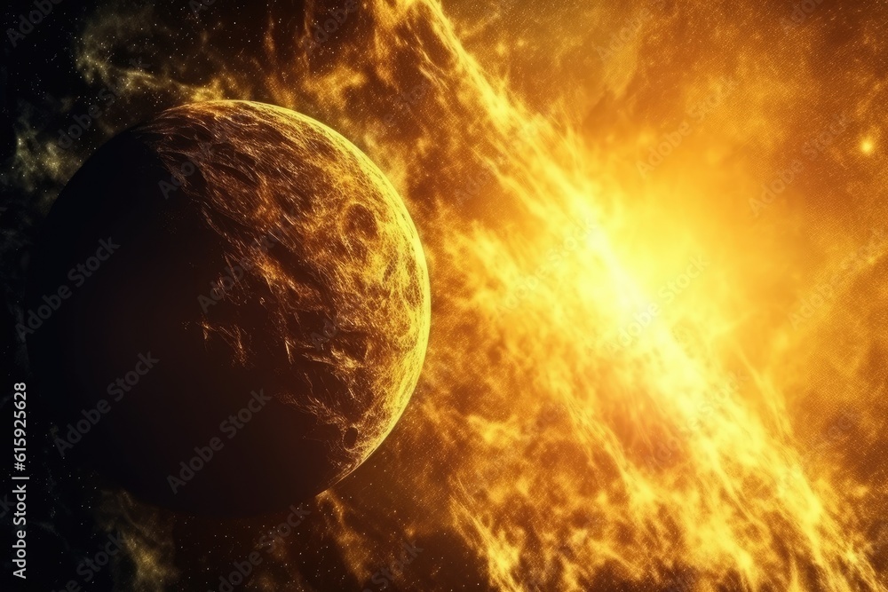 Poster distant planet floating in the vastness of space