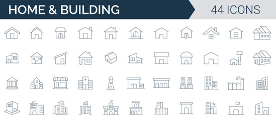 Home and Building icon set vector. collection of house, building, apartment, architecture, and construction outline icons