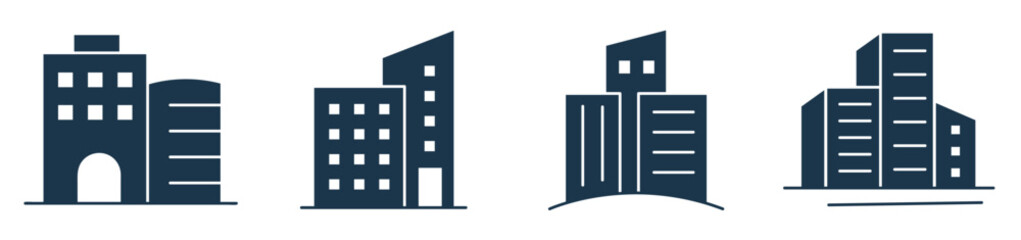 Building icon set Vector. City, Real estate, Bank, Hotel, Architecture Hospital, town symbol illustration