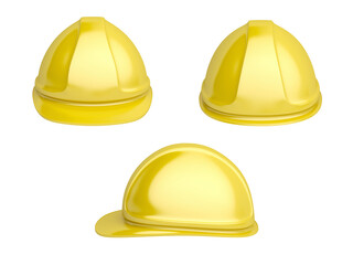 Front, back and side view of yellow safety helmet