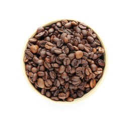 Bowl with coffee beans on white background