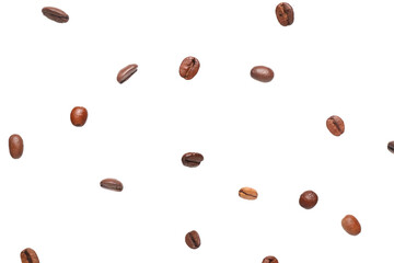 Flying coffee beans on white background