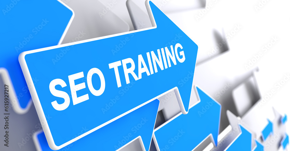 Poster seo training - search engine optimization training, message on blue cursor. seo training - search en