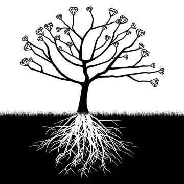 Illustration silhouette of a tree with diamonds as a symbol of nature.