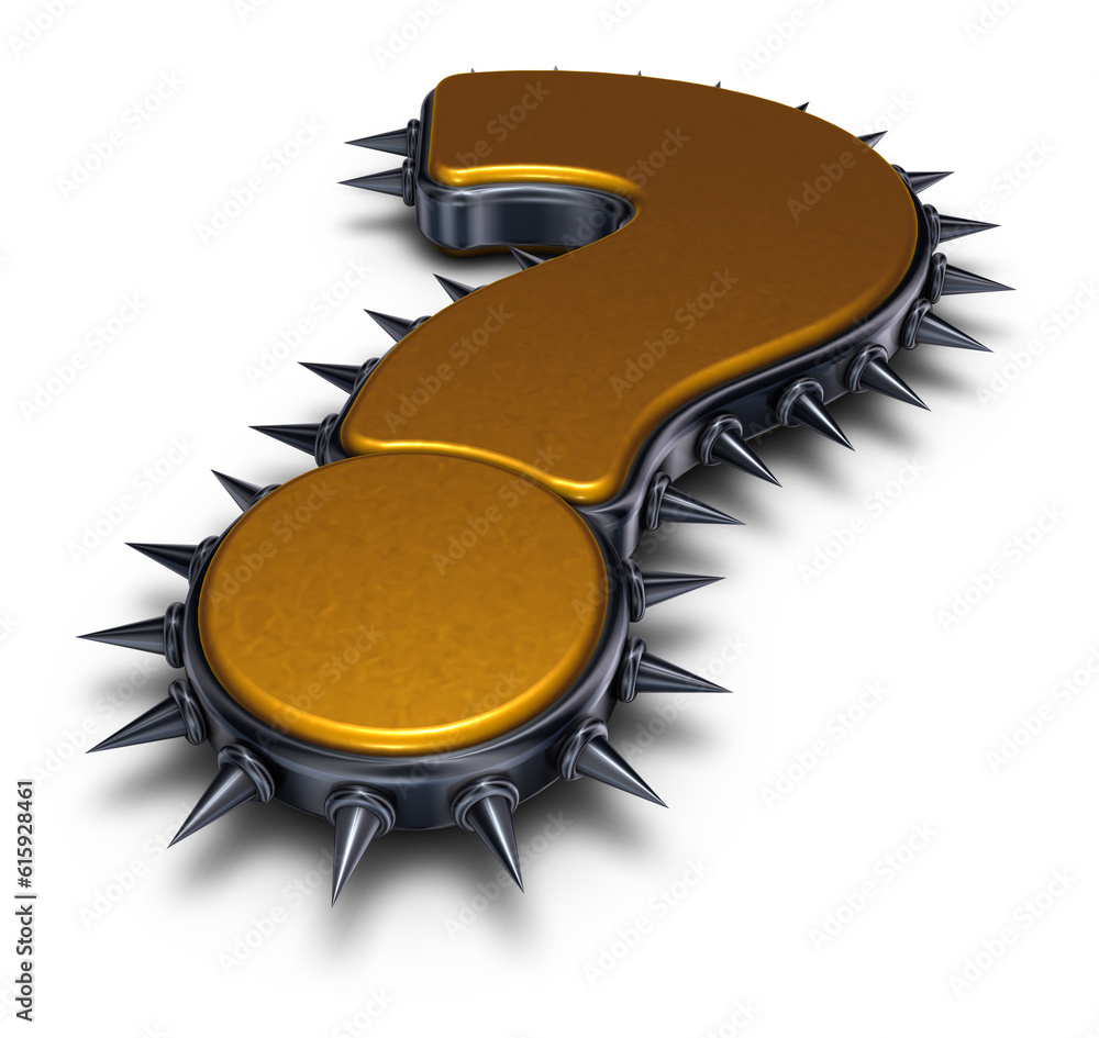 Poster question mark with spikes on white background - 3d rendering