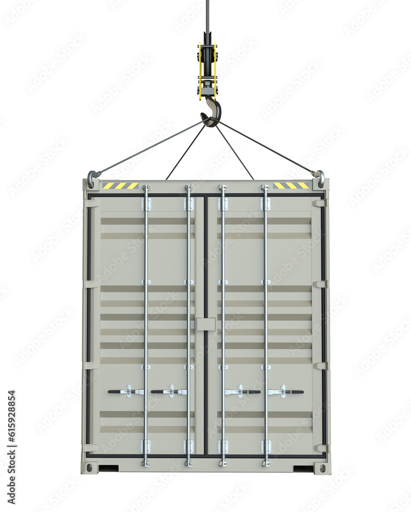 Poster service delivery - cargo container hoisted by hook. 3d rendering
