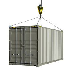 Service delivery - cargo container hoisted by hook. 3D rendering