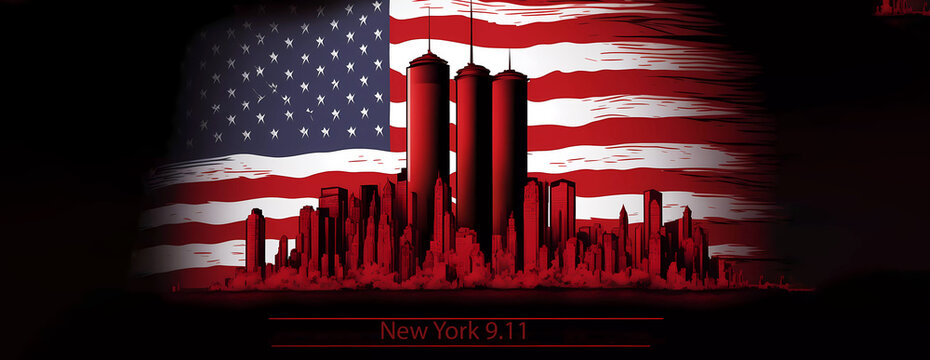 911 USA Remember 9.11 in New York. Red New York. Generated AI
