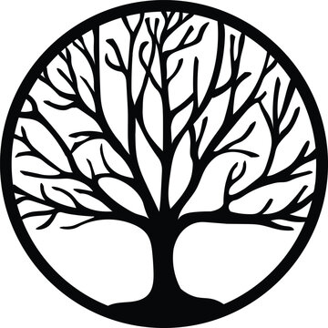 Tree of life symbol logo black on white round lasercut vector tree