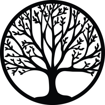 Tree of life symbol logo black on white round lasercut vector tree