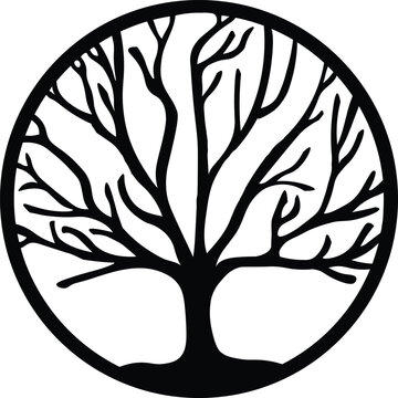 Tree of life symbol logo black on white round lasercut vector tree