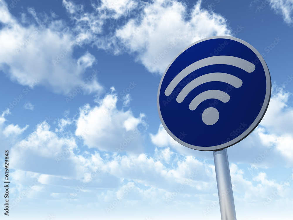 Poster wifi symbol on roadsign - 3d rendering