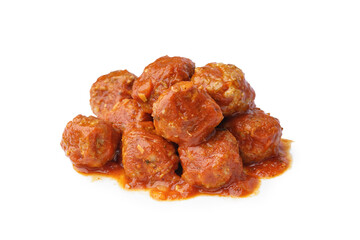 Tasty meat balls with sauce isolated on white background