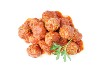 Tasty meat balls with sauce isolated on white background