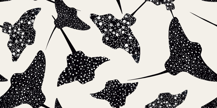 Seamless pattern with oceanic stingray on a white background.

