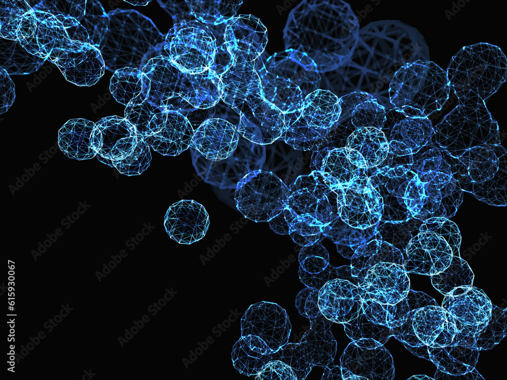 Poster molecule and communication with connected dots and lines. 3d illustration