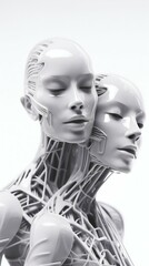 Beautiful futuristic portrait 3d fashion artificial human bodies.Generative AI