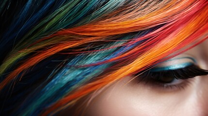 Close up coloured woman hair. Generative AI