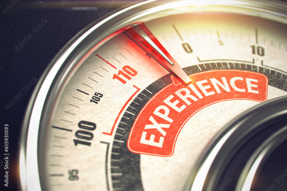 Poster experience rate conceptual compass with caption on the red label. business concept. conceptual illus