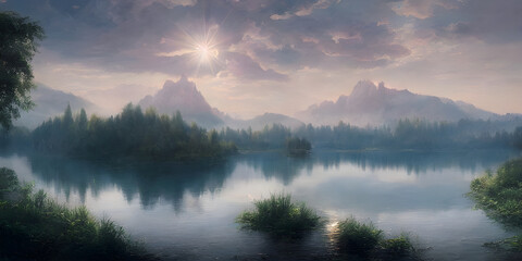 Fototapeta premium tramonto sul lago