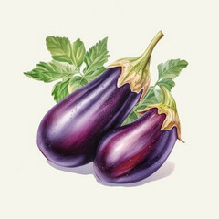 Aubergine in Wasserfarben Stil, ideal für Speisekarten und Restaurants, italienisches Essen, mediterran