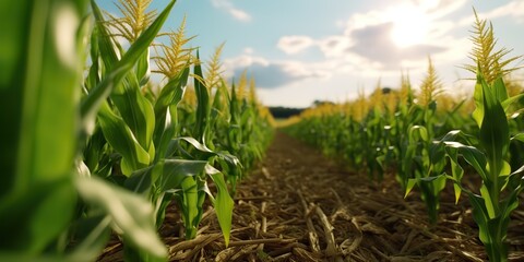 Obraz premium AI Generated. AI Generative. Green farm harvest corn field. Outdoor nature wild plant growing. Graphic Art