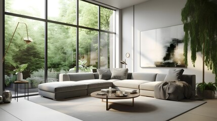 modern living room with furniture generative art