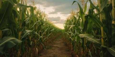 Obraz premium AI Generated. AI Generative. Green farm harvest corn field. Outdoor nature wild plant growing. Graphic Art
