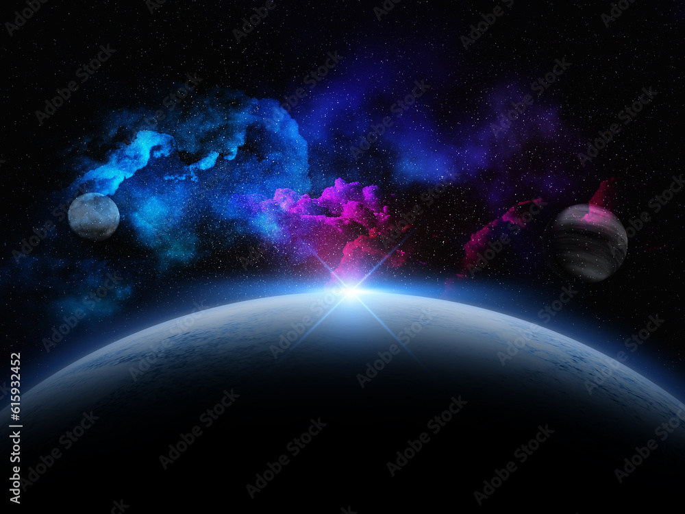 Aufkleber 3d render of an abstract space scene with fictional planets