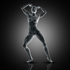 Fototapeta na wymiar 3D render of a muscular female in muscle pose