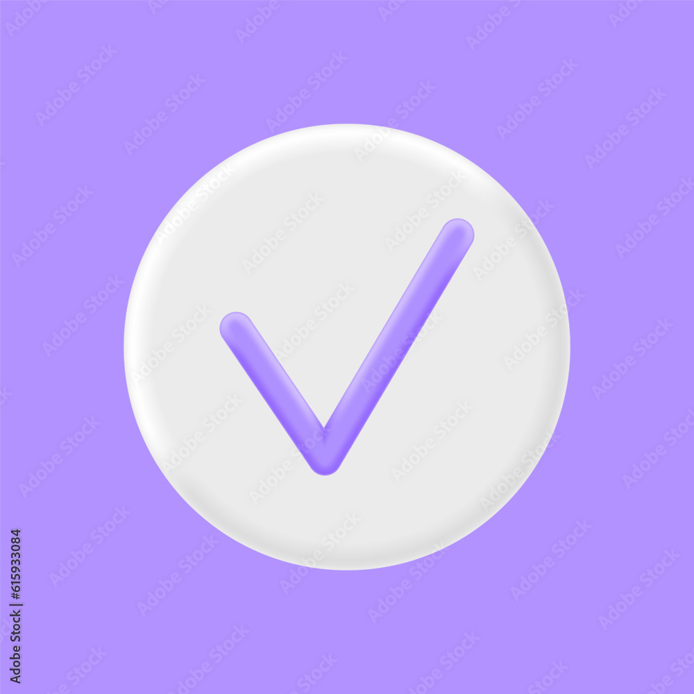 Poster check mark round icon in 3d cartoon minimal style. vector illustration.