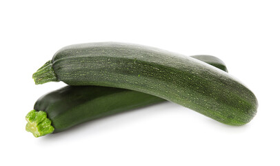 Fresh green zucchini on white background