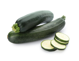 Fresh green zucchini on white background