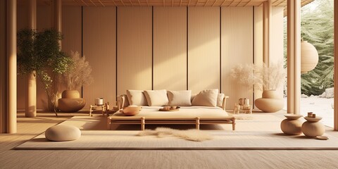 AI Generated. AI Generative. Japan japandi style design home appartment living room interior indoor architecture minimal. Graphic Art