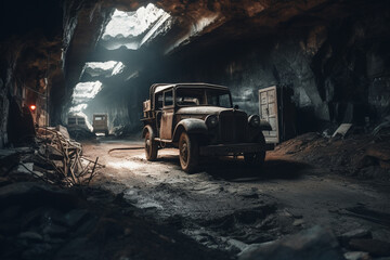 Fototapeta na wymiar Old rusted truck railway tunnel