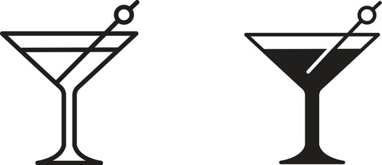 Martini cocktail icons. Line and glyph version, Symbol, logo and Illustration, Different style icons.