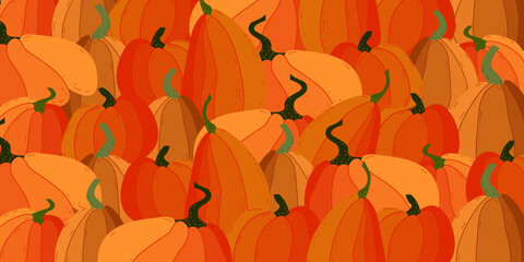 Beautiful pumpkin halloween thanksgiving background, hand drawn pumpkins