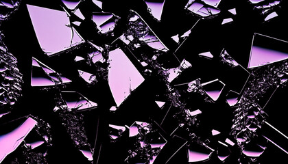 Vidrio violeta roto sobre fondo negro para recursos gráficos