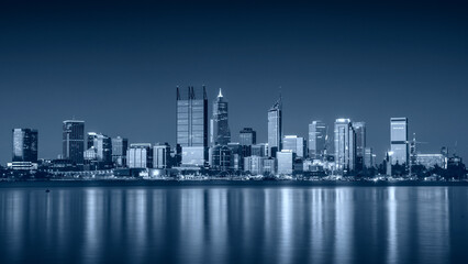 Fototapeta premium Panoramic cityscape image of Perth skyline, Australia during sunset.