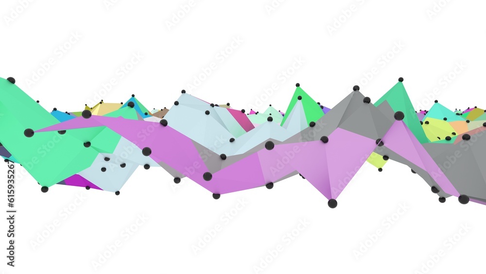 Poster concept of network, internet communication. the black points are connected by lines and color polygo