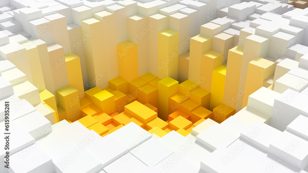 Poster abstract background of cubes of different colors with shadows. 3d illustration