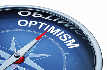 3D rendering of an compass with the word optimism - obrazy, fototapety, plakaty