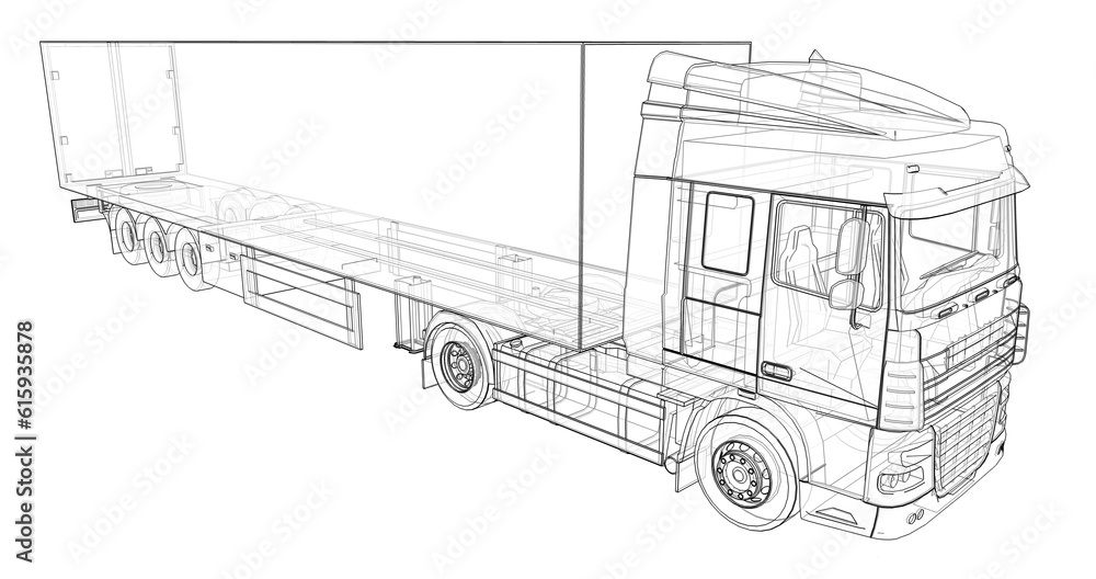 Poster large truck with a semitrailer. template for placing graphics. 3d rendering
